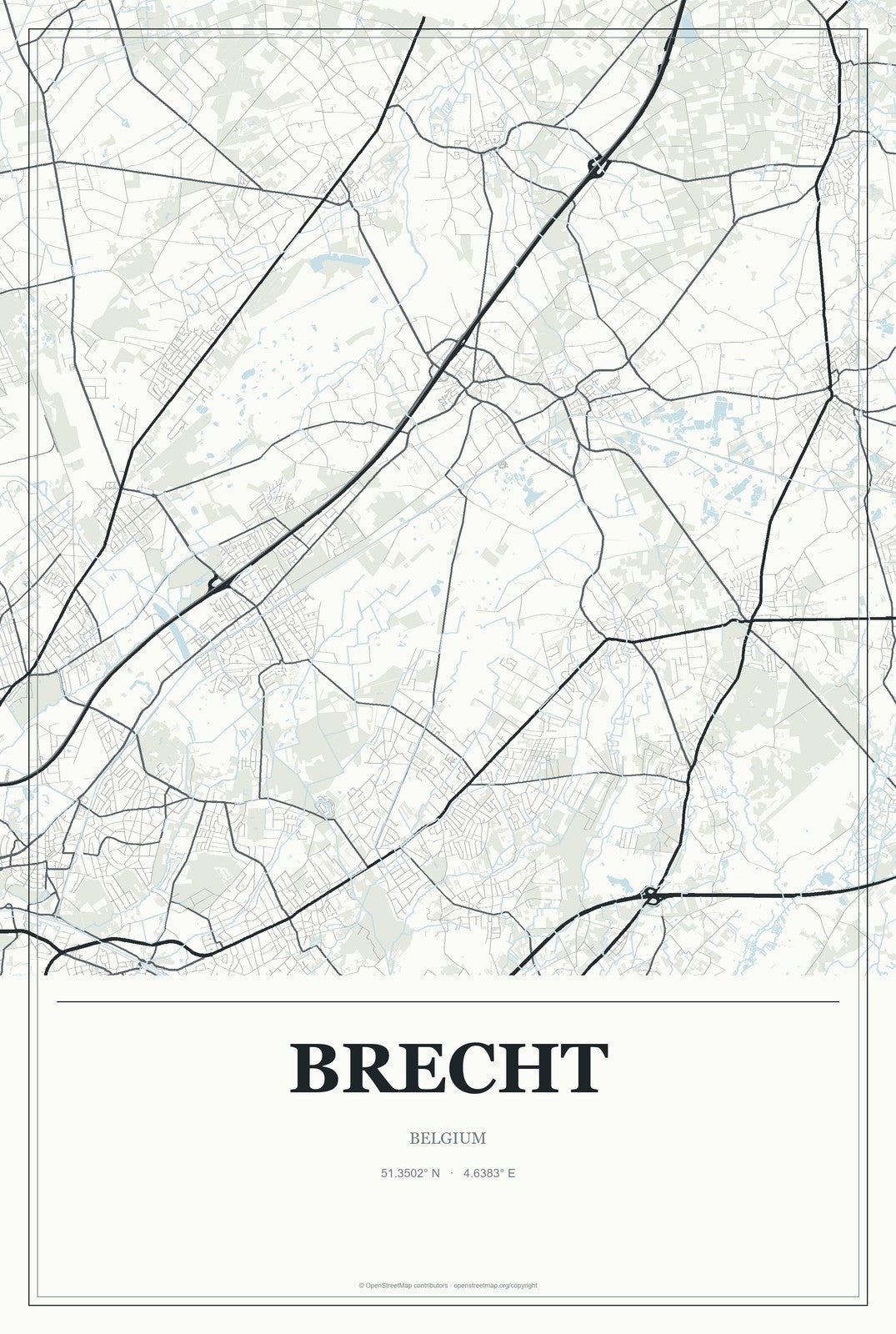 Brecht, Belgium City Map Aluminum Sign in Gallery Air style