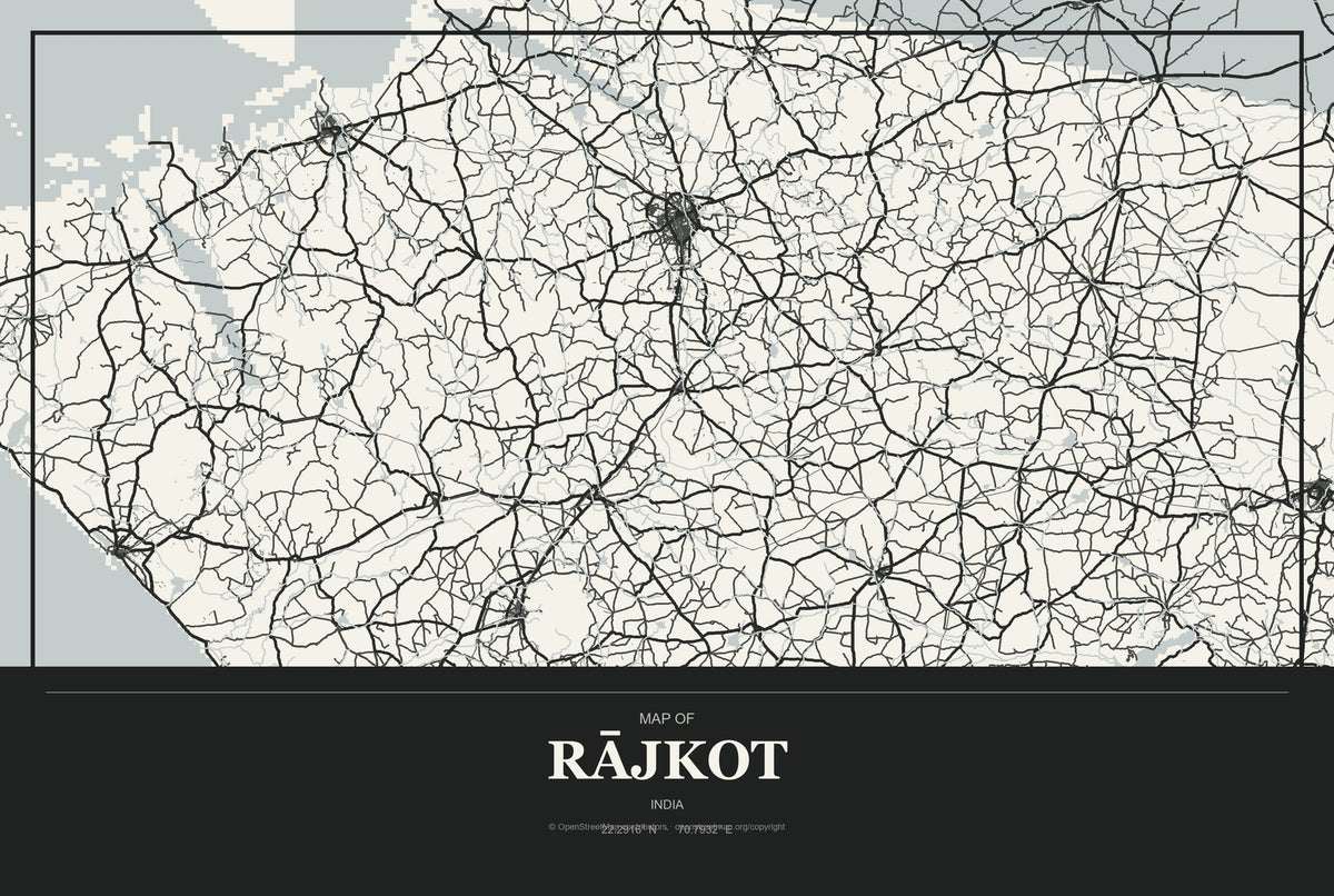 Rājkot, India City Map Aluminum Sign in Museum Plaque style