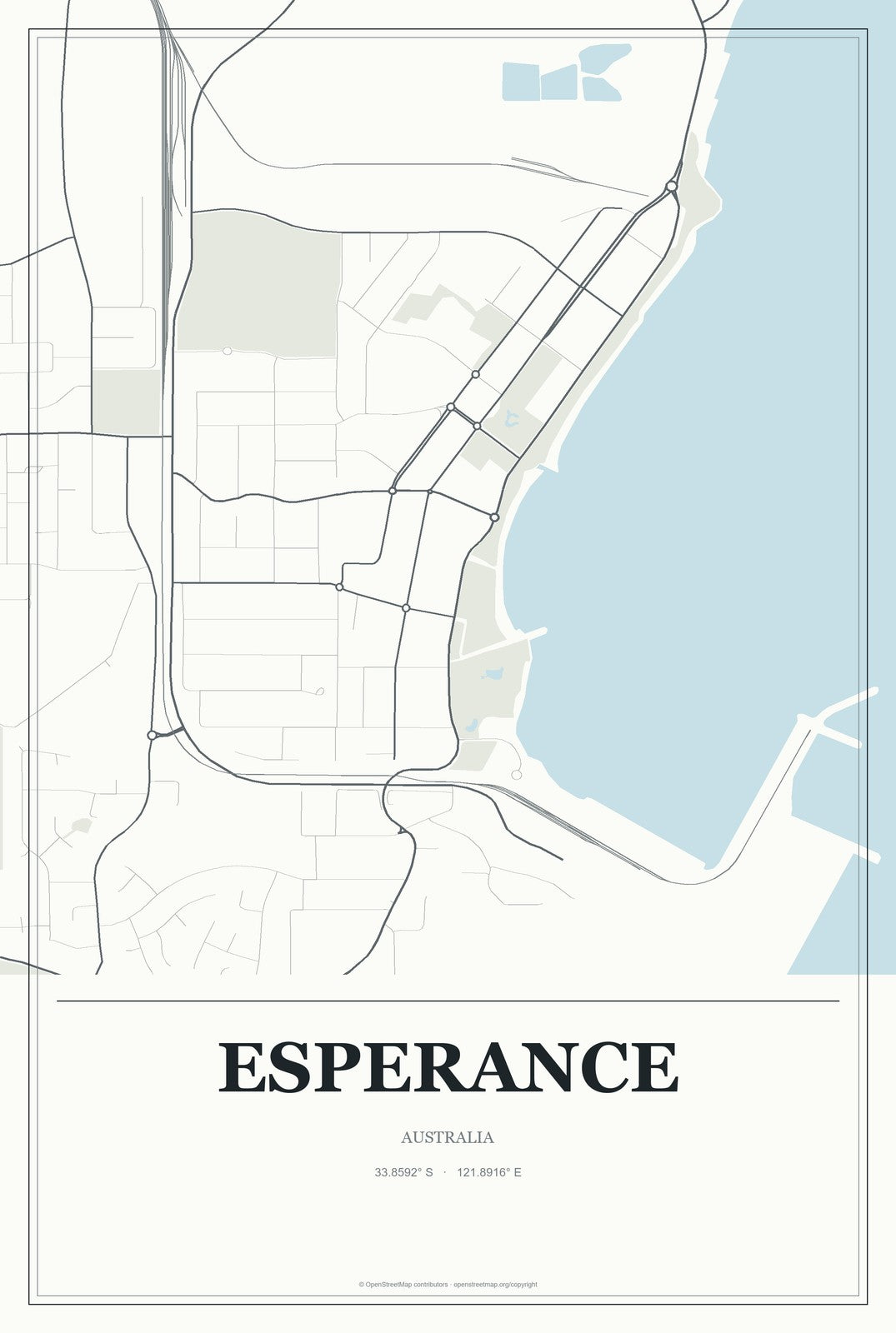 Esperance, Australia City Map Aluminum Sign in Gallery Air style