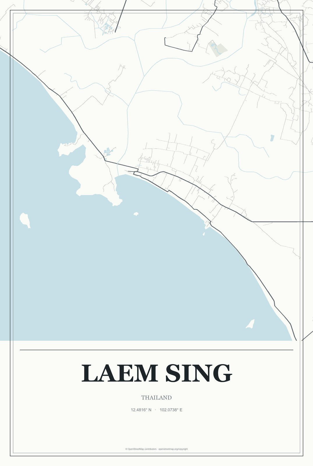 Laem Sing, Thailand City Map Aluminum Sign in Gallery Air style
