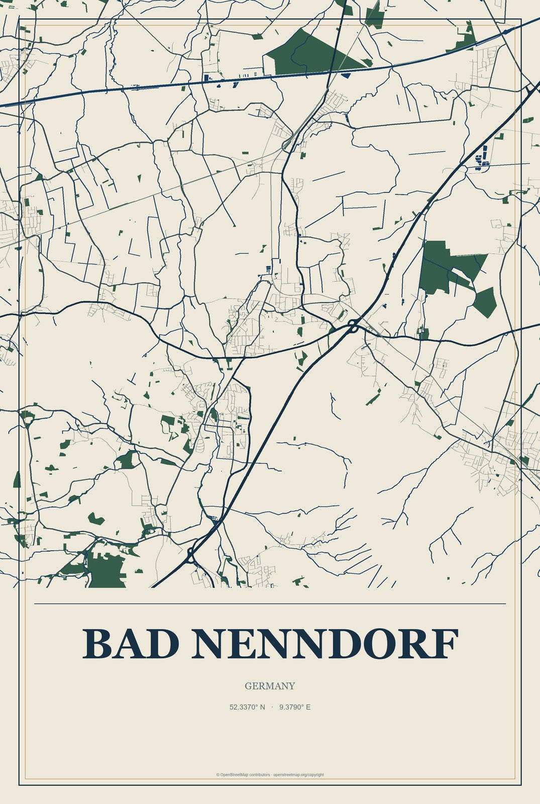 Bad Nenndorf, Germany City Map Aluminum Sign in Coastal Cutout style