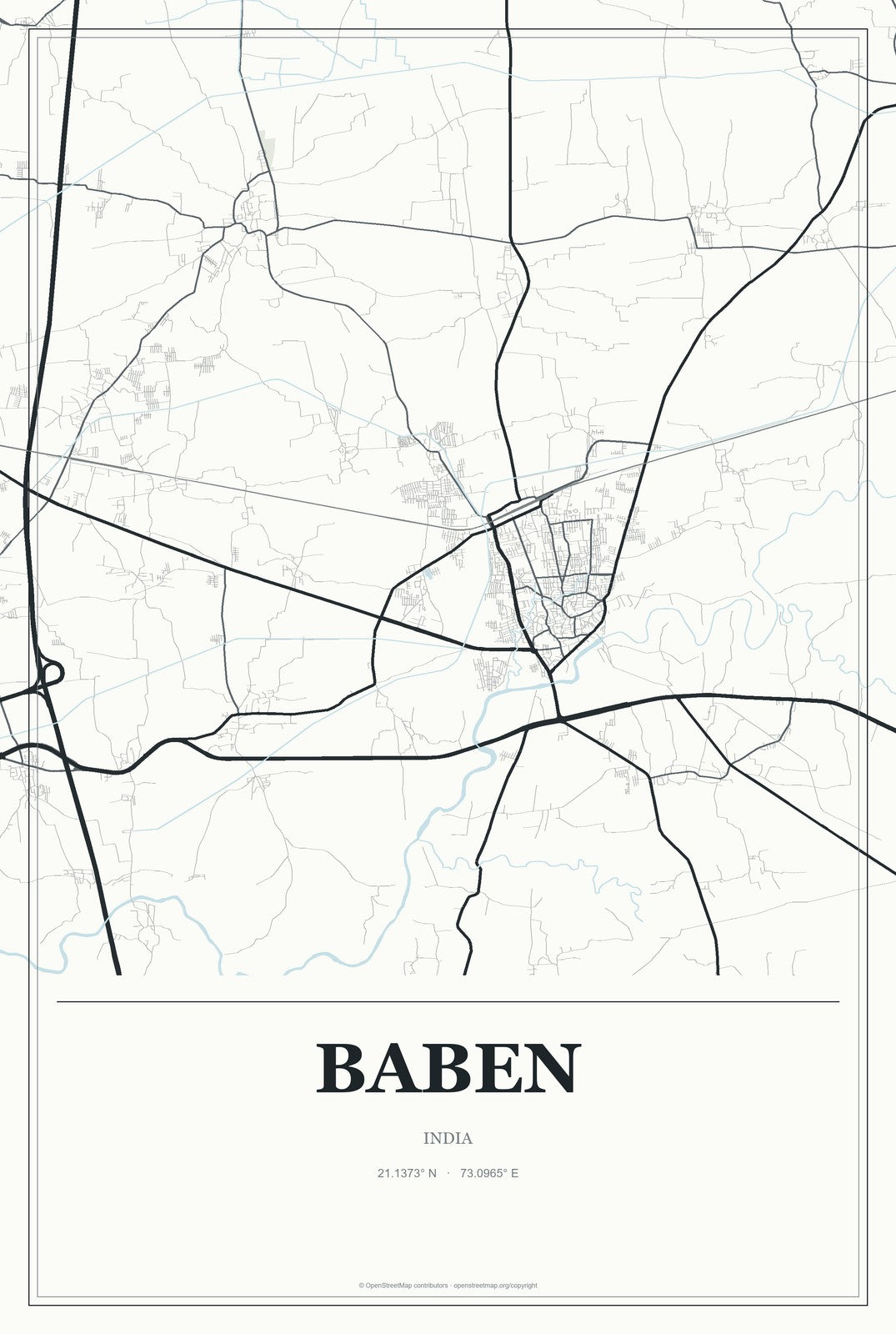 Baben, India City Map Aluminum Sign in Gallery Air style