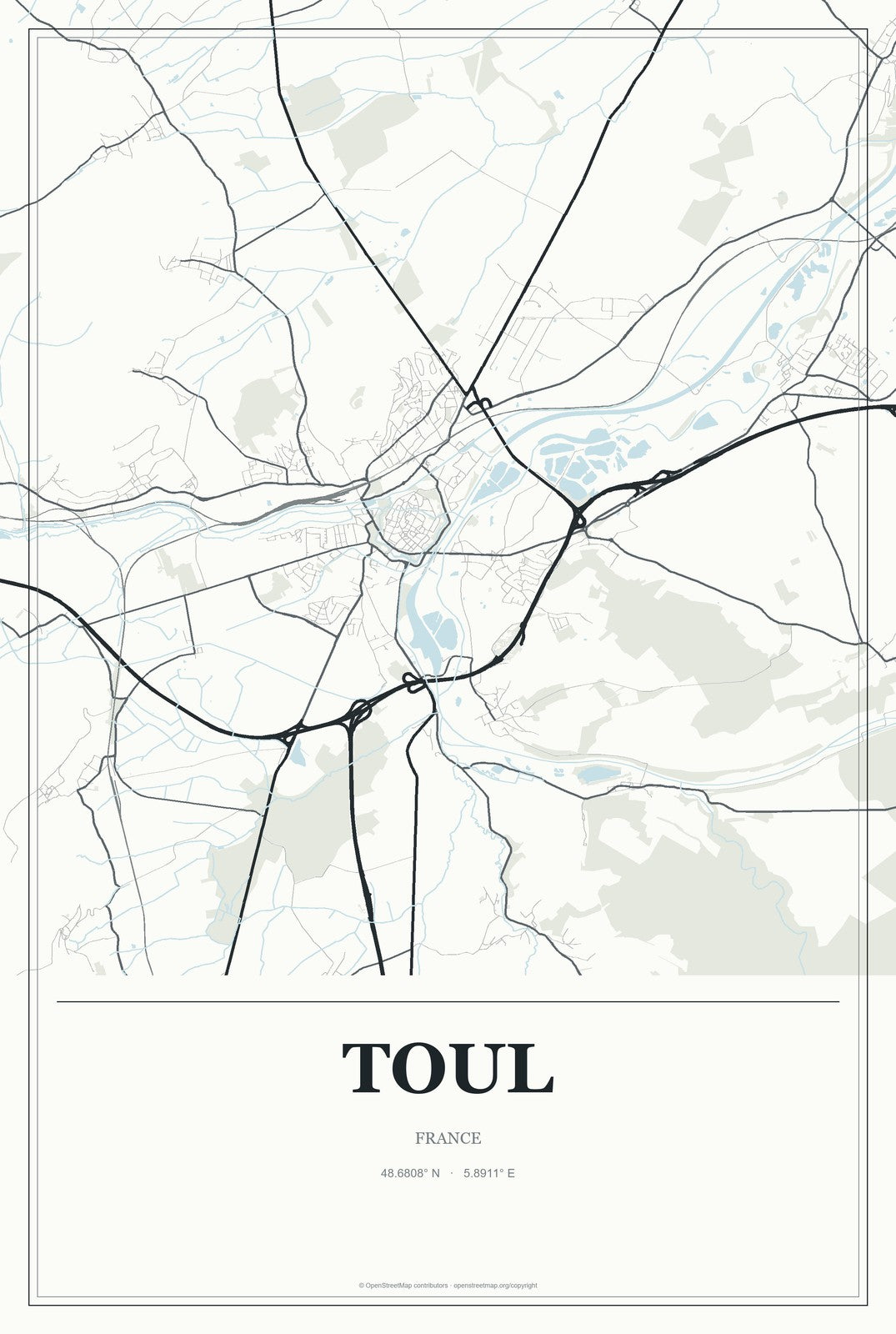 Toul, France City Map Aluminum Sign in Gallery Air style