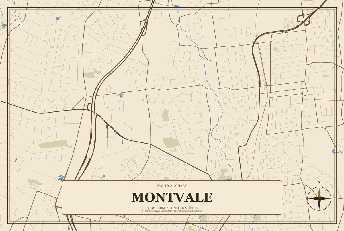 Montvale, New Jersey City Map Aluminum Sign in Heritage Nautical style