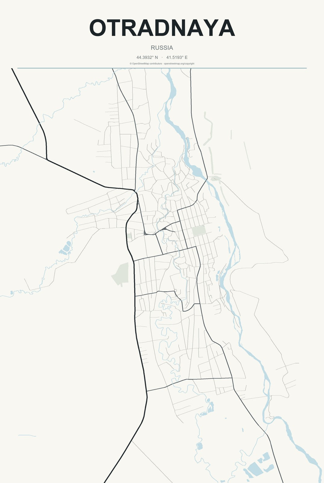 Otradnaya, Russia City Map Aluminum Sign in Headline Atlas style