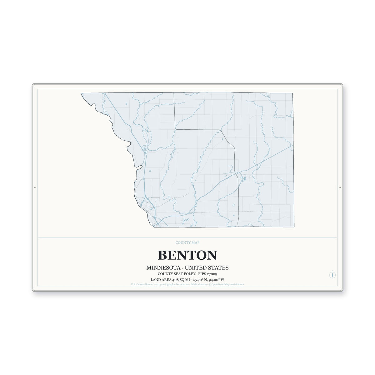 Benton County, Minnesota Map Aluminum Sign in Gallery Air style