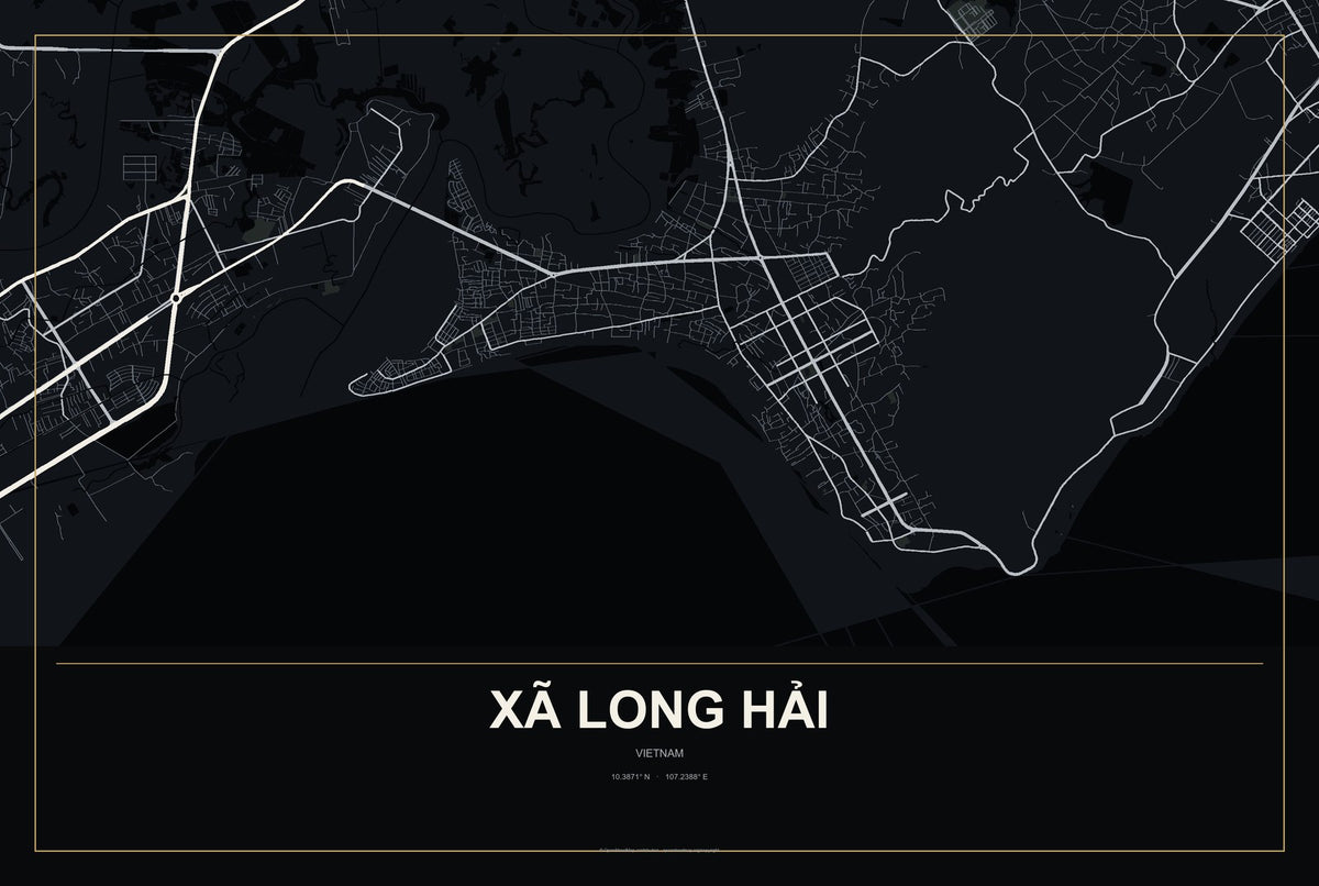Xã Long Hải, Vietnam City Map Aluminum Sign in Metropolitan Noir style