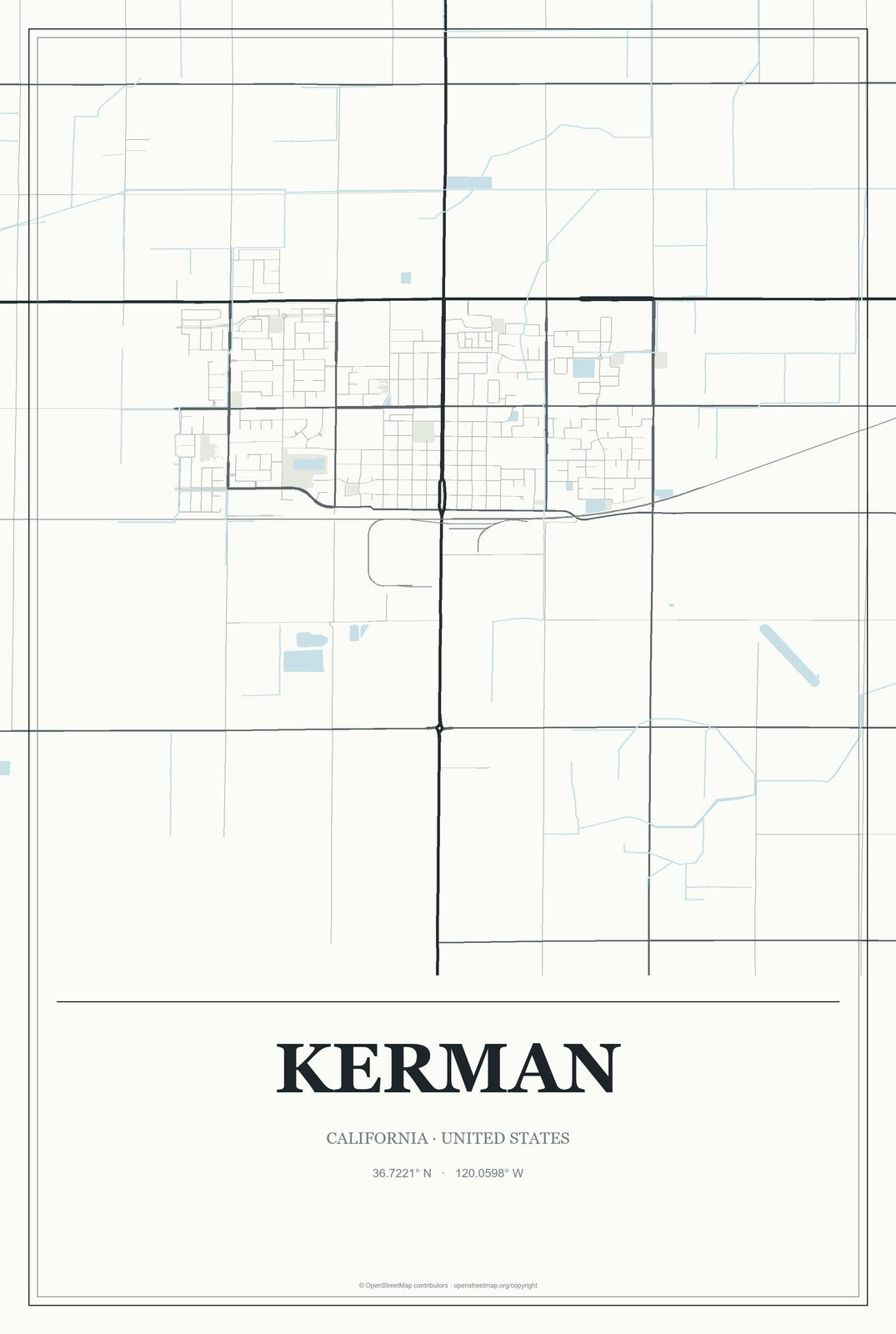 Kerman, California City Map Aluminum Sign in Gallery Air style