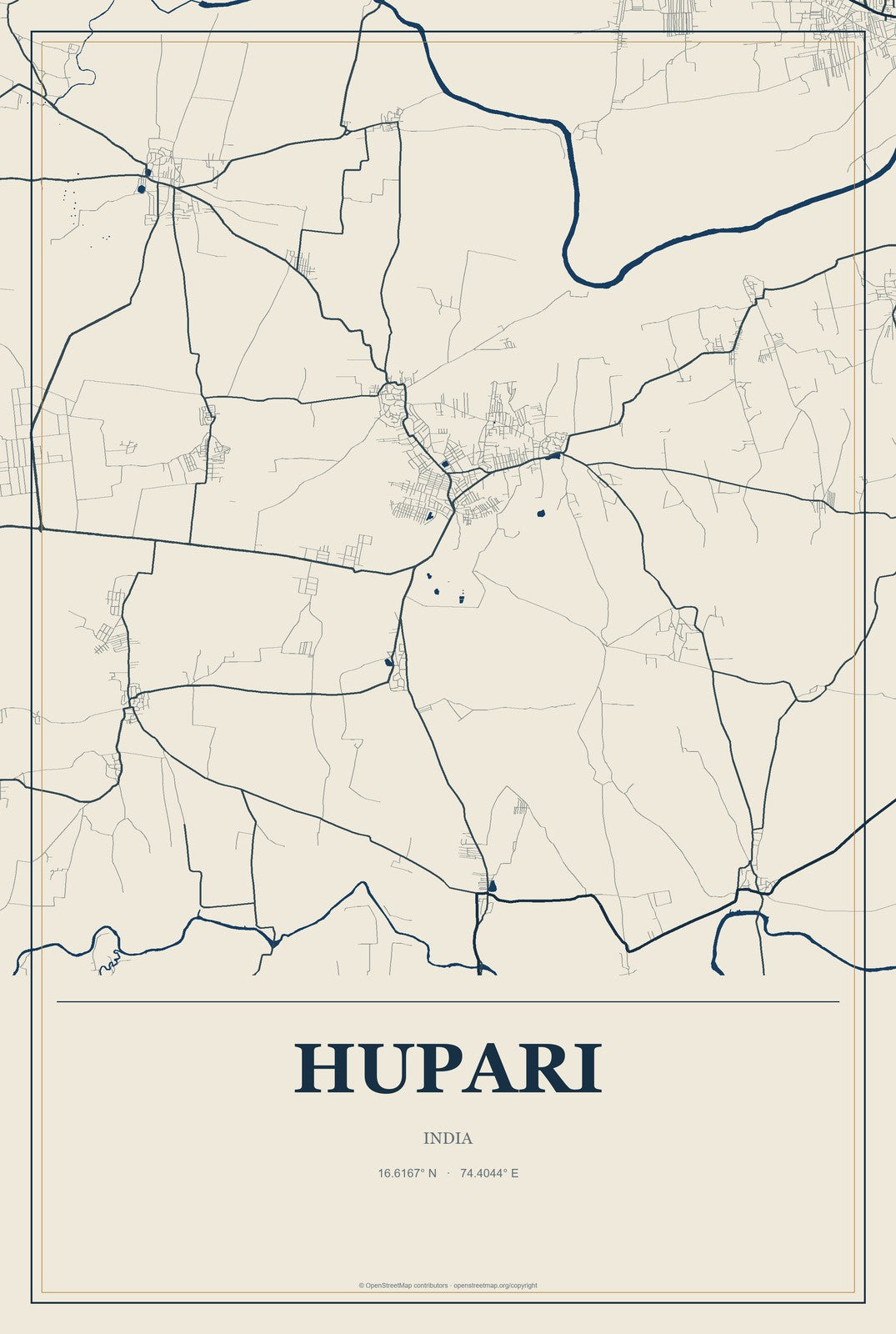Hupari, India City Map Aluminum Sign in Coastal Cutout style