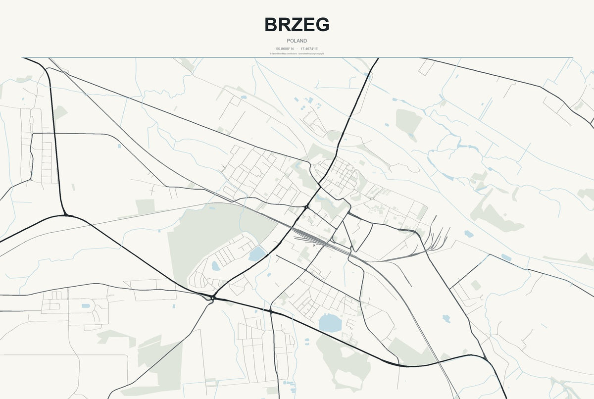 Brzeg, Poland City Map Aluminum Sign in Headline Atlas style