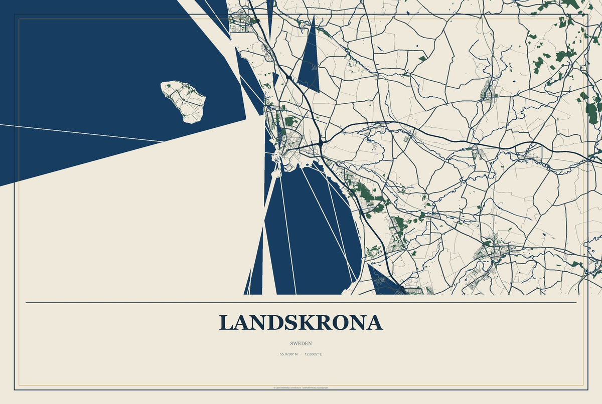 Landskrona, Sweden City Map Aluminum Sign in Coastal Cutout style