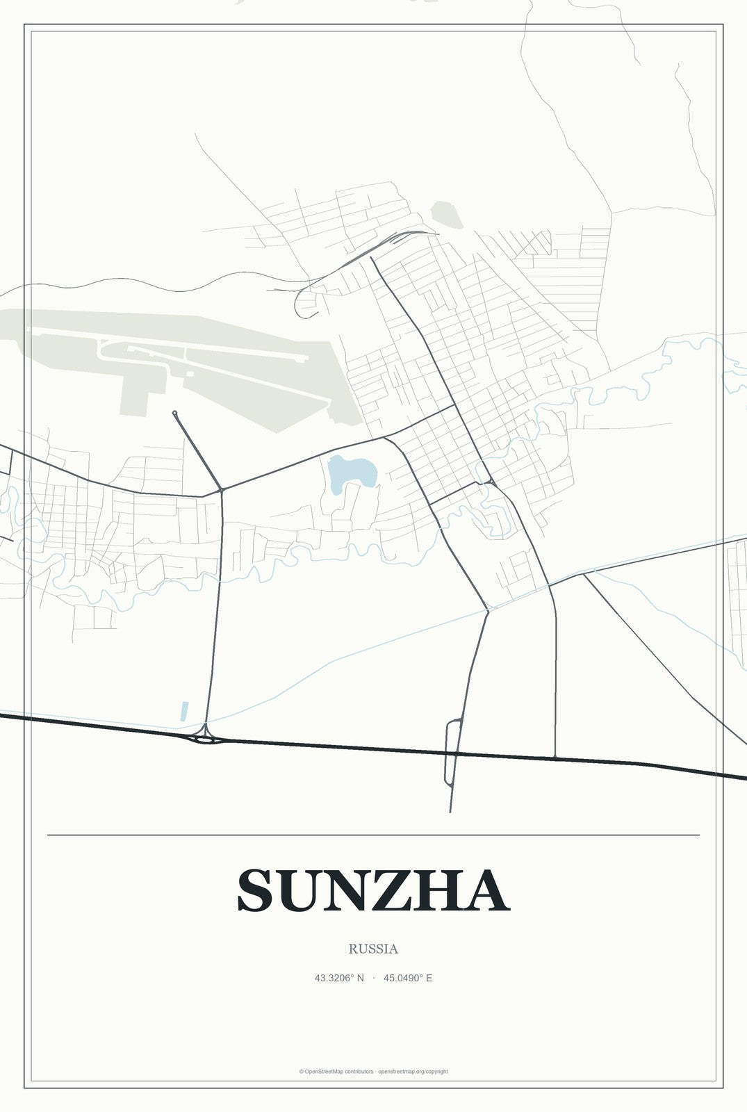 Sunzha, North Ossetia–Alania, Russia City Map Aluminum Sign in Gallery Air style