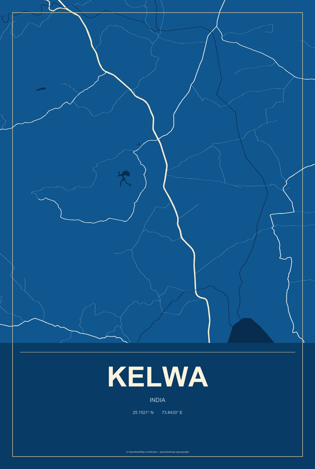 Kelwa, India City Map Aluminum Sign in Harbor Cobalt style