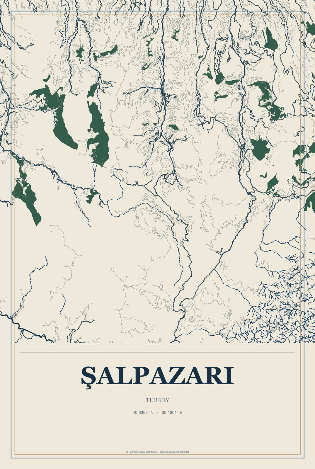 Şalpazarı, Turkey City Map Aluminum Sign in Coastal Cutout style