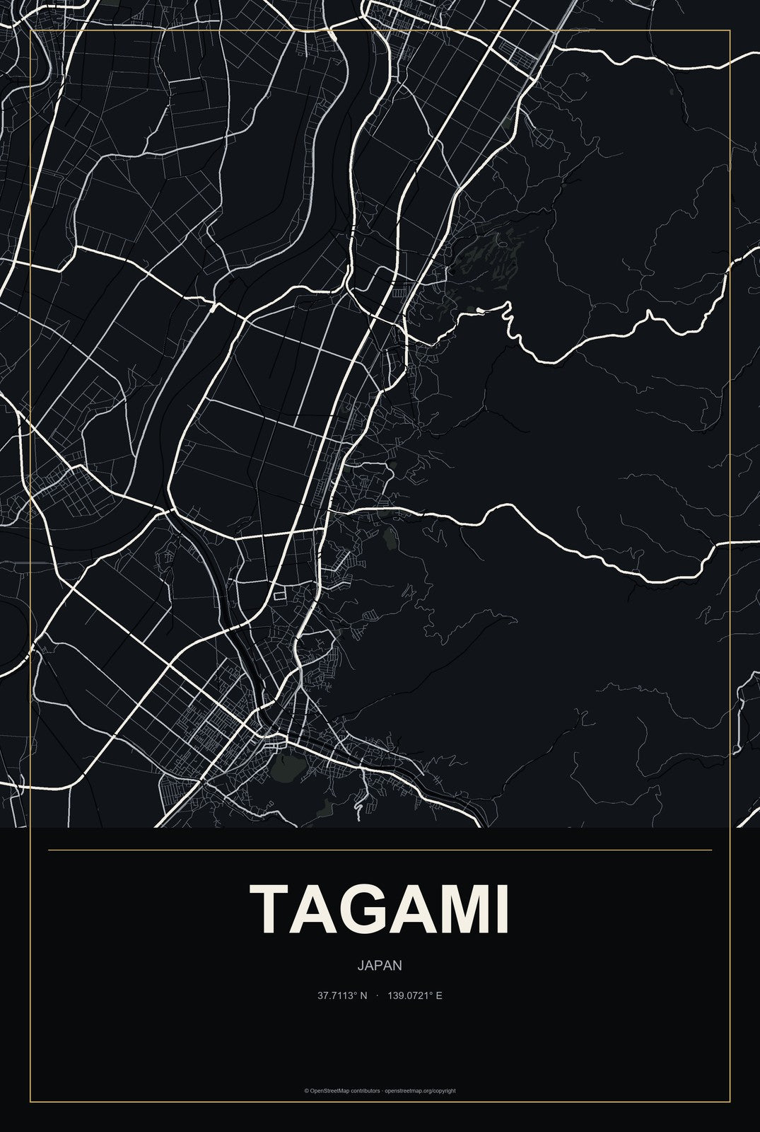 Tagami, Japan City Map Aluminum Sign in Metropolitan Noir style