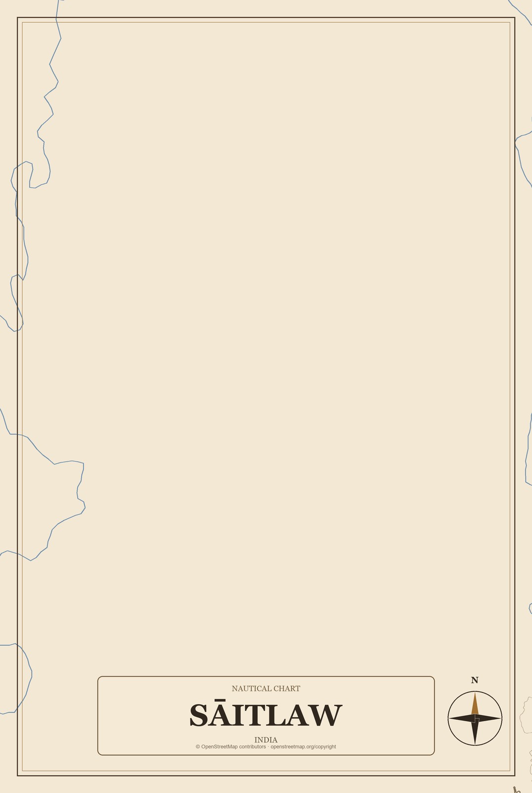 Sāitlaw, India City Map Aluminum Sign in Heritage Nautical style