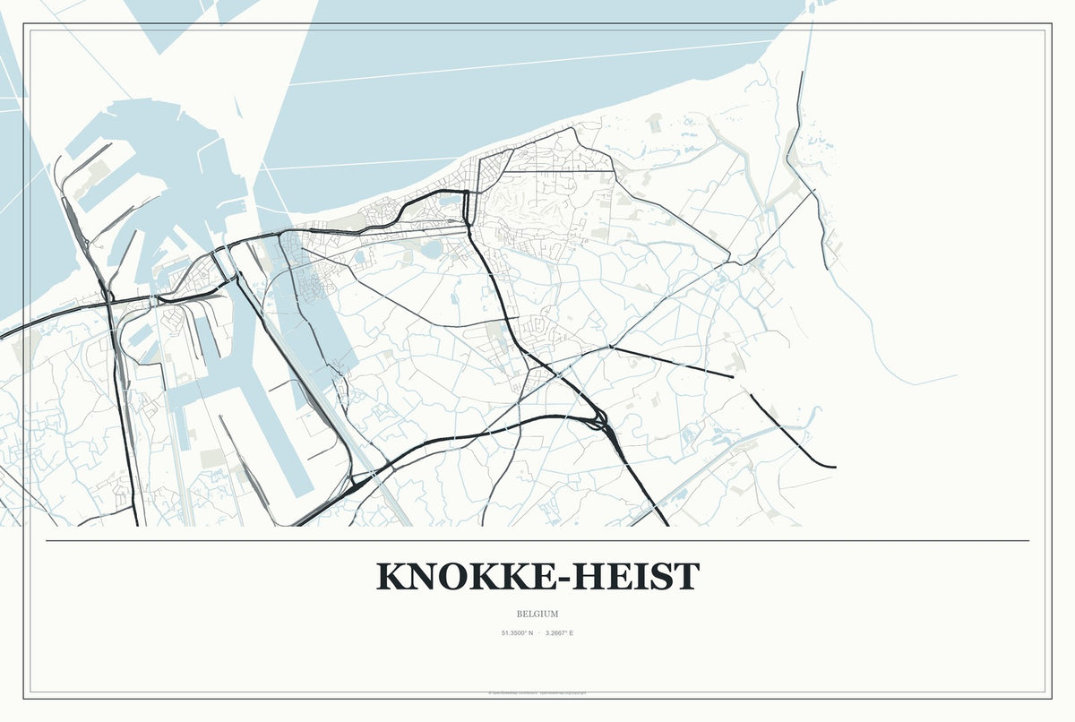 Knokke-Heist, Belgium City Map Aluminum Sign in Gallery Air style
