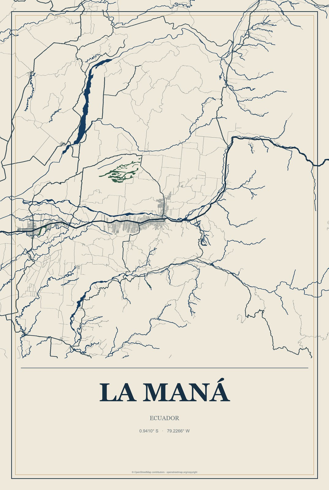 La Maná, Ecuador City Map Aluminum Sign in Coastal Cutout style