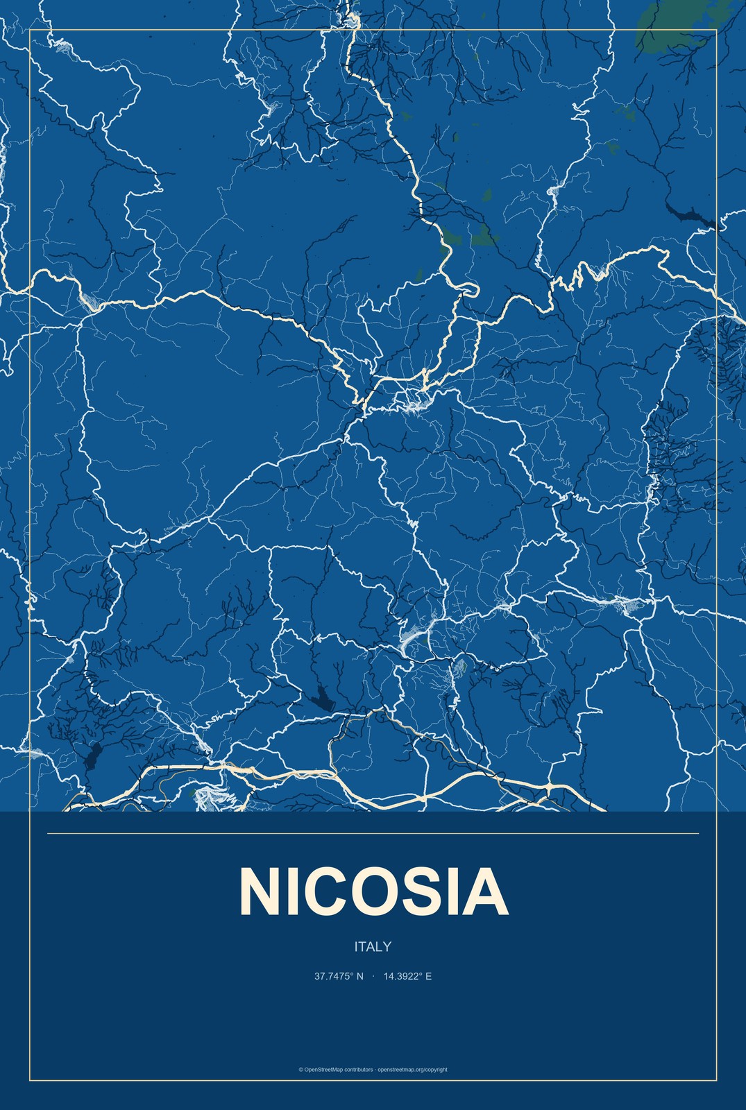 Nicosia, Italy City Map Aluminum Sign in Harbor Cobalt style