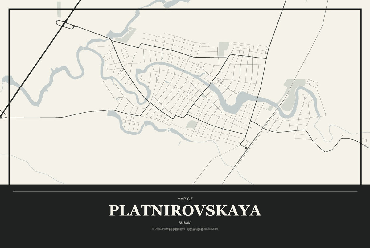 Platnirovskaya, Russia City Map Aluminum Sign in Museum Plaque style