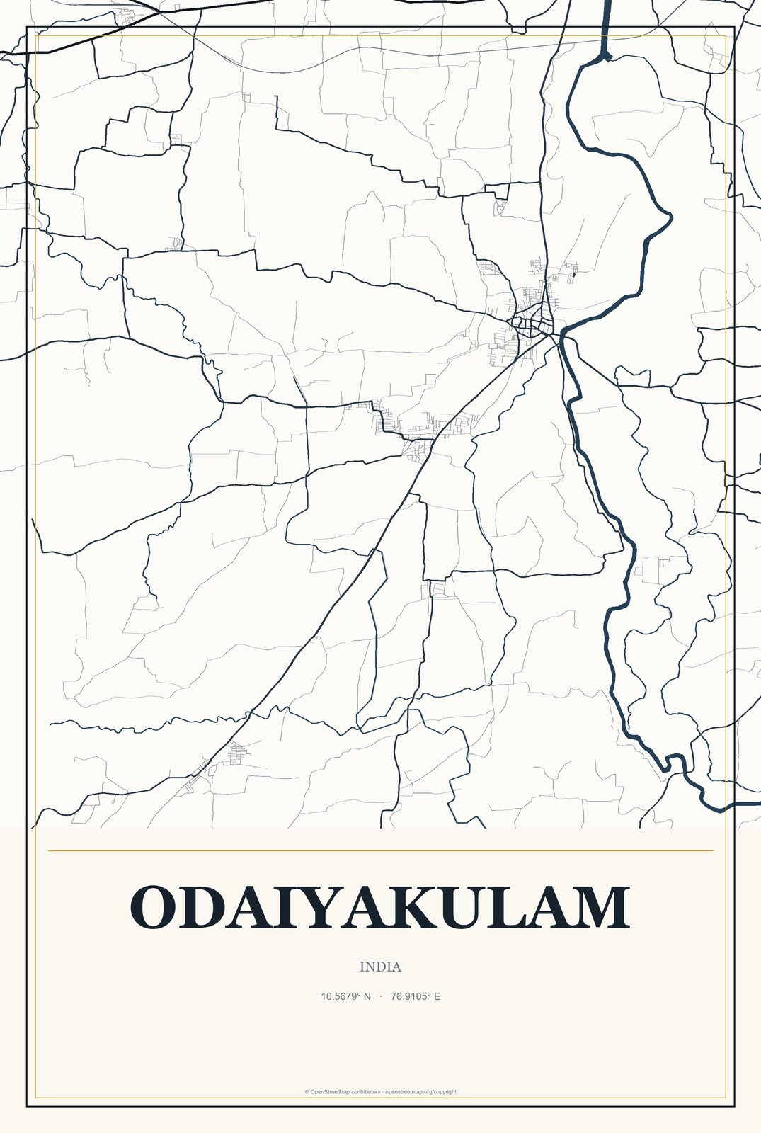 Odaiyakulam, India City Map Aluminum Sign in Citrine Modern style