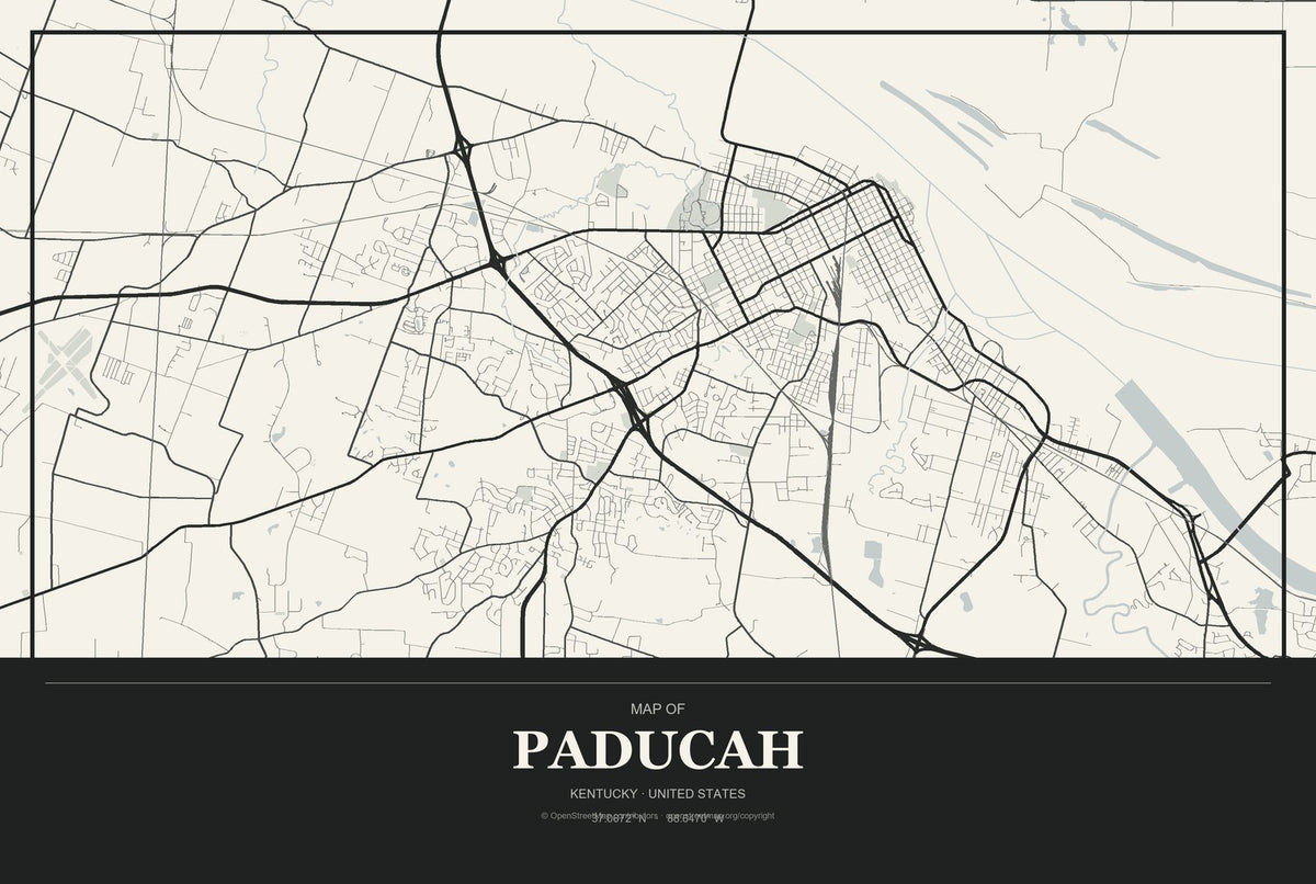 Paducah, Kentucky City Map Aluminum Sign in Museum Plaque style