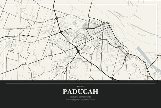 Paducah, Kentucky City Map Aluminum Sign in Museum Plaque style