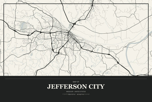 Jefferson City, Missouri City Map Aluminum Sign in Museum Plaque style