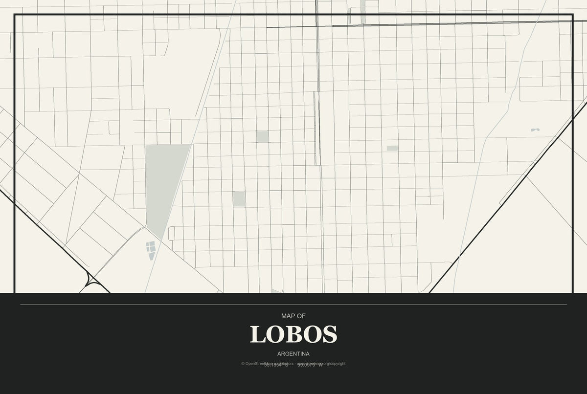 Lobos, Argentina City Map Aluminum Sign in Museum Plaque style