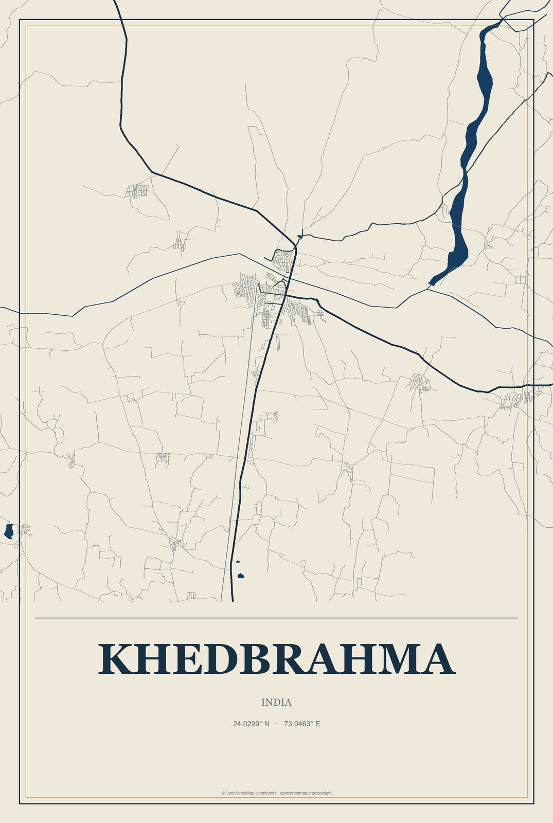Khedbrahma, India City Map Aluminum Sign in Coastal Cutout style