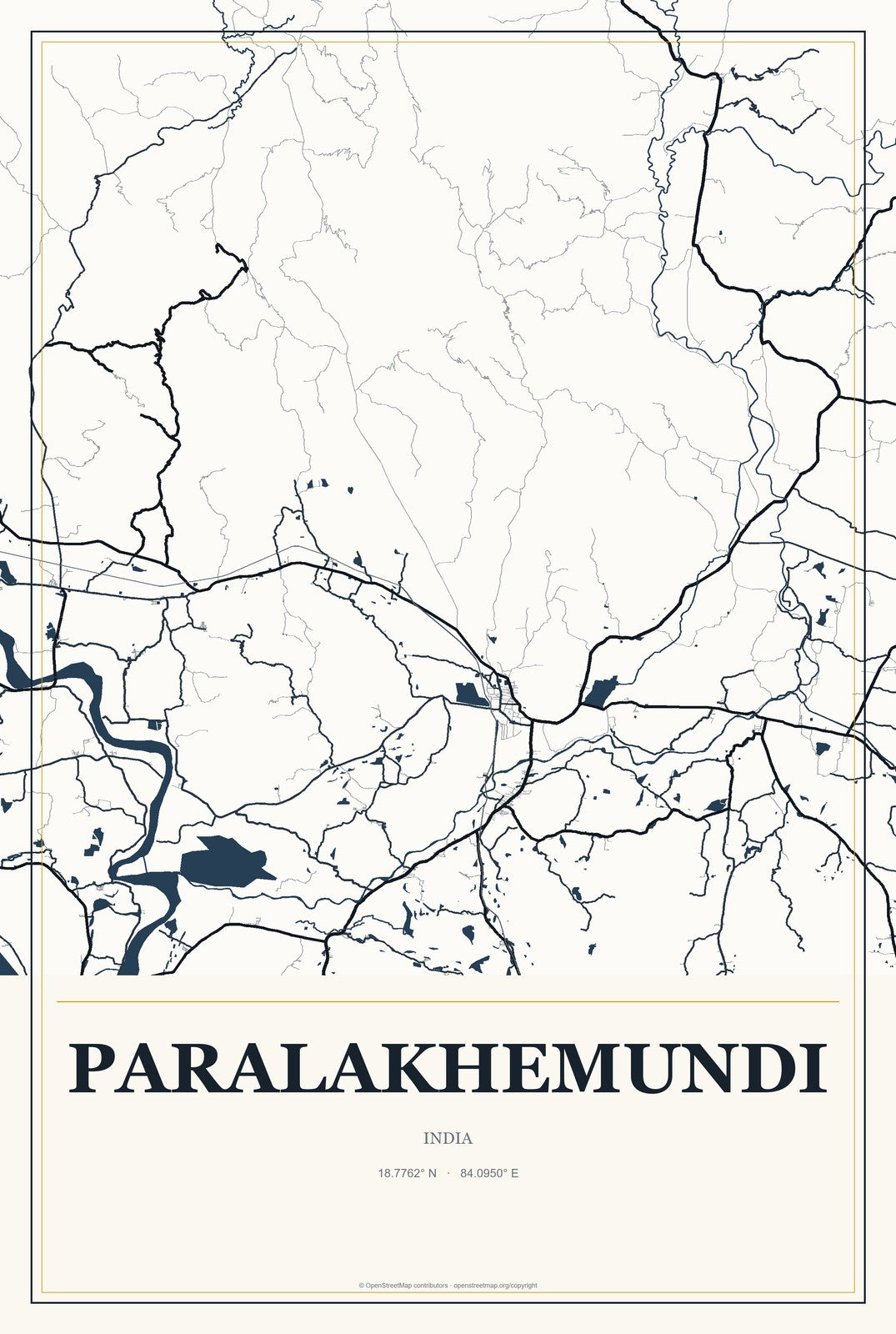 Paralakhemundi, India City Map Aluminum Sign in Citrine Modern style