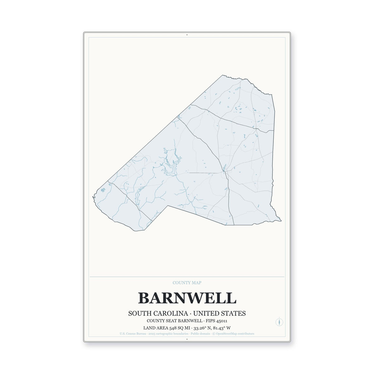 Barnwell County, South Carolina Map Aluminum Sign in Gallery Air style