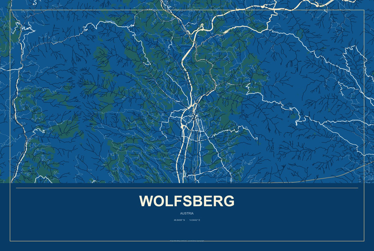 Wolfsberg, Austria City Map Aluminum Sign in Harbor Cobalt style