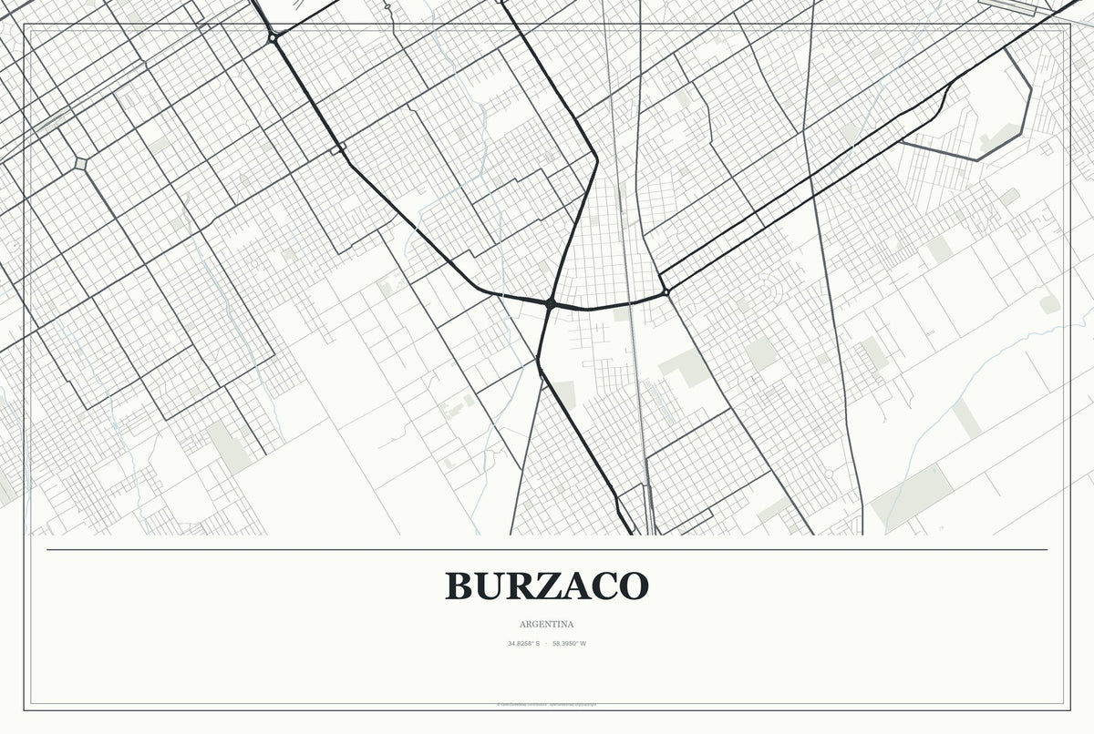 Burzaco, Argentina City Map Aluminum Sign in Gallery Air style