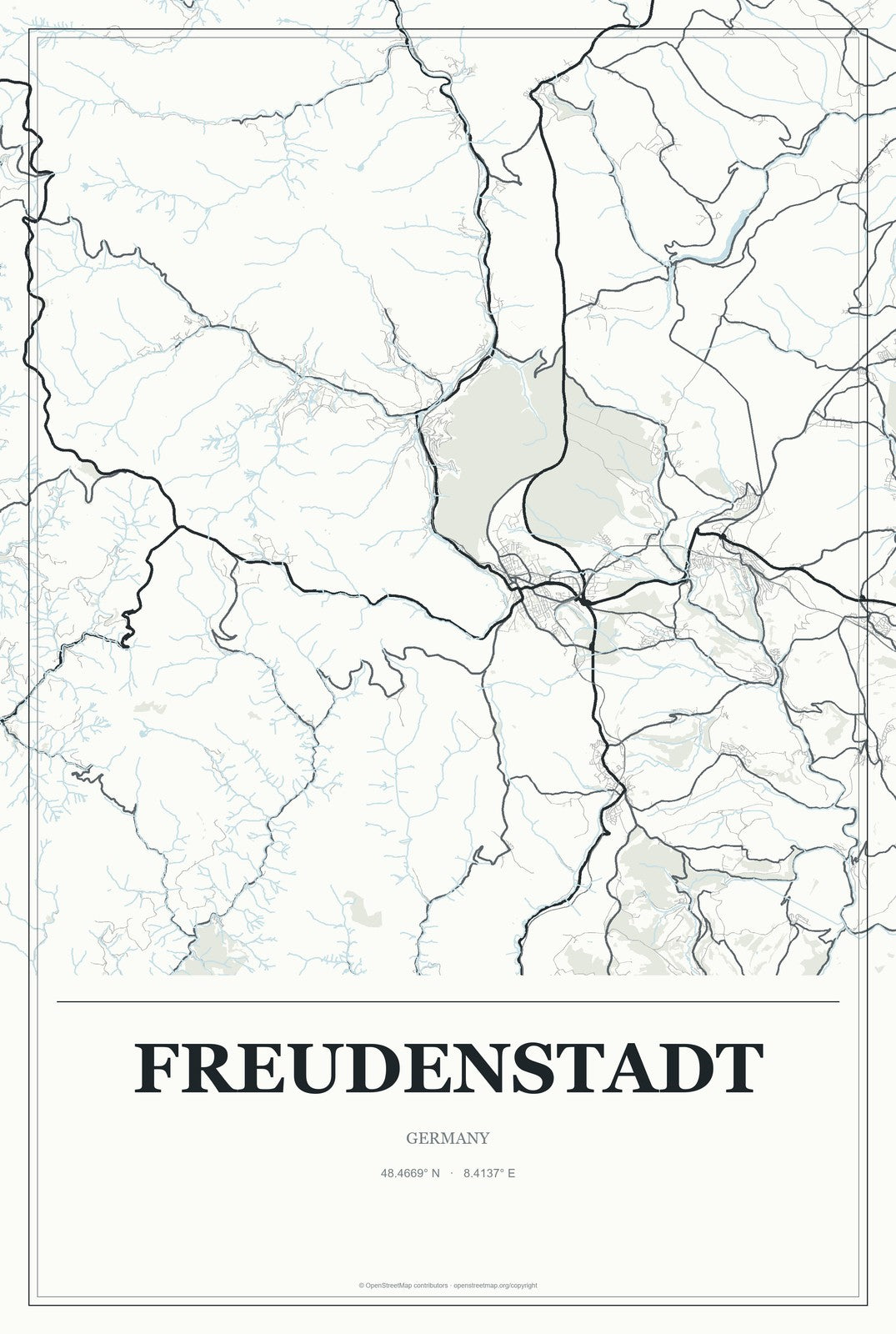 Freudenstadt, Germany City Map Aluminum Sign in Gallery Air style