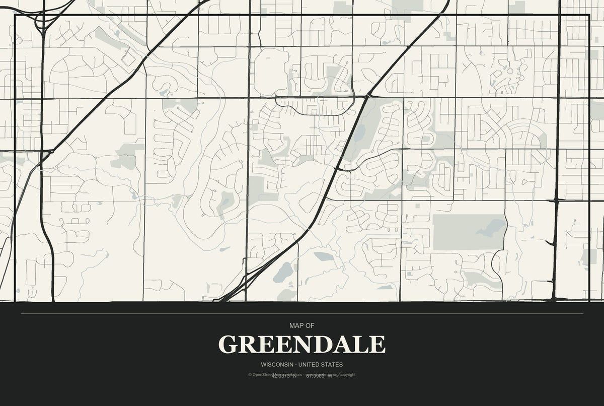 Greendale, Wisconsin City Map Aluminum Sign in Museum Plaque style