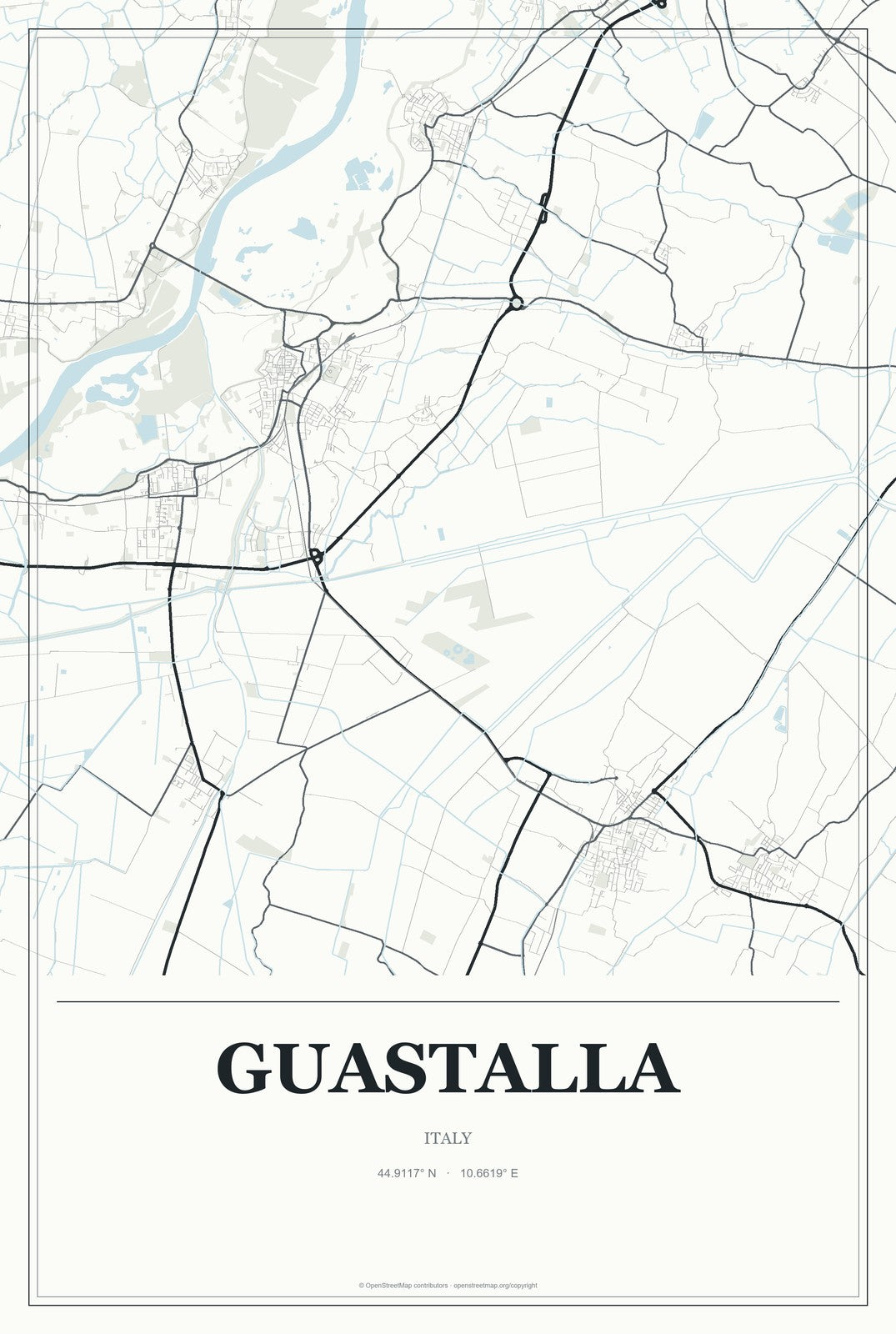 Guastalla, Italy City Map Aluminum Sign in Gallery Air style