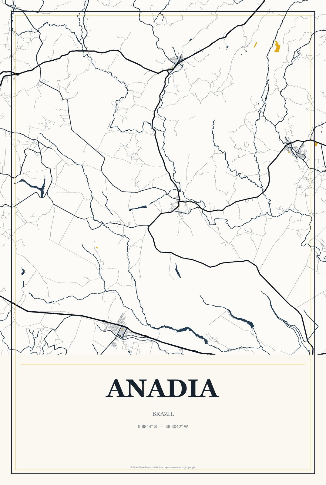 Anadia, Brazil City Map Aluminum Sign in Citrine Modern style