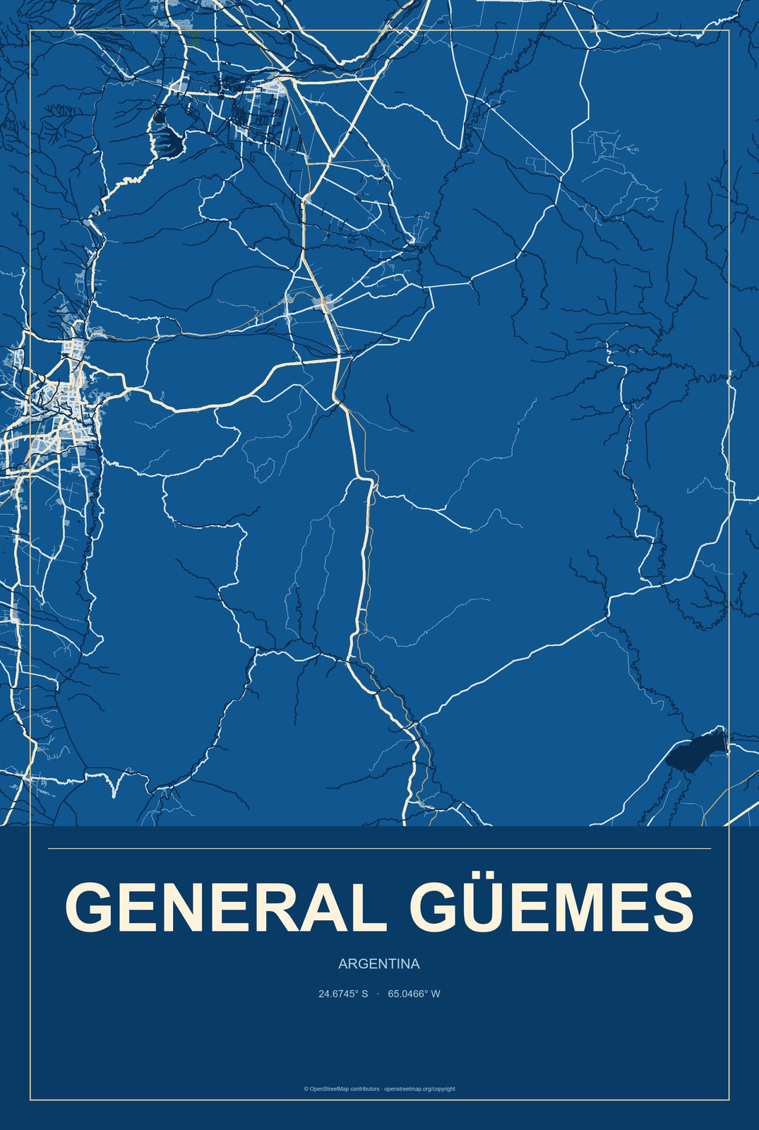 General Güemes, Argentina City Map Aluminum Sign in Harbor Cobalt style