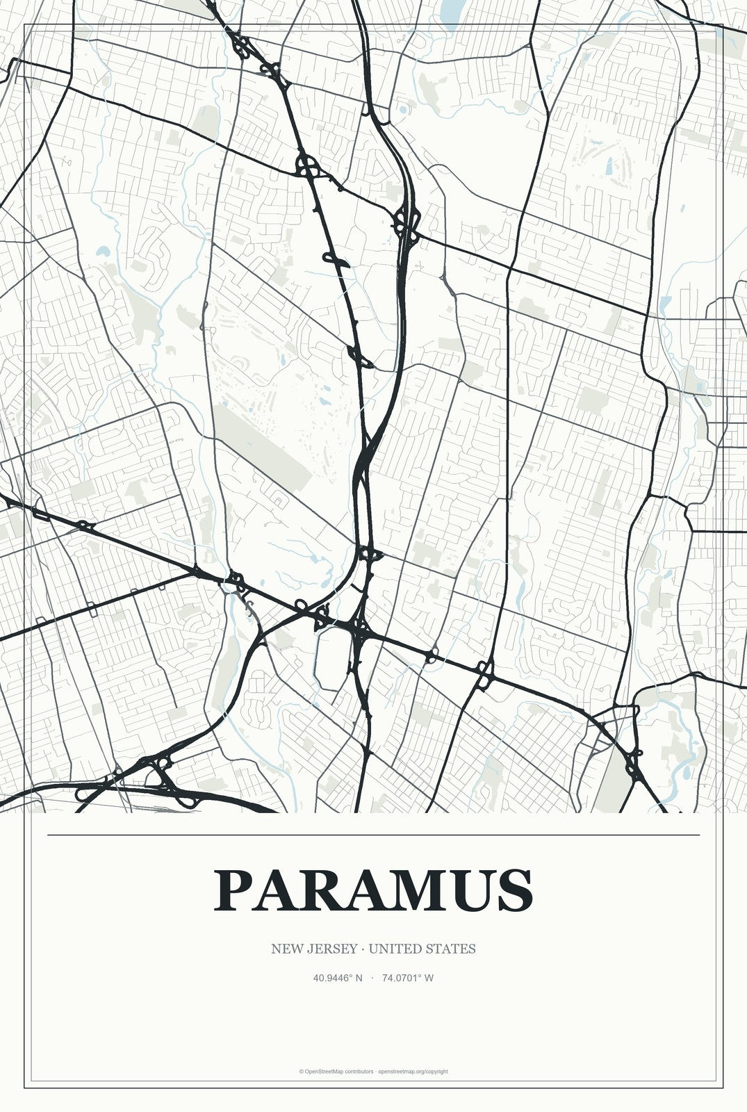 Paramus, New Jersey City Map Aluminum Sign in Gallery Air style