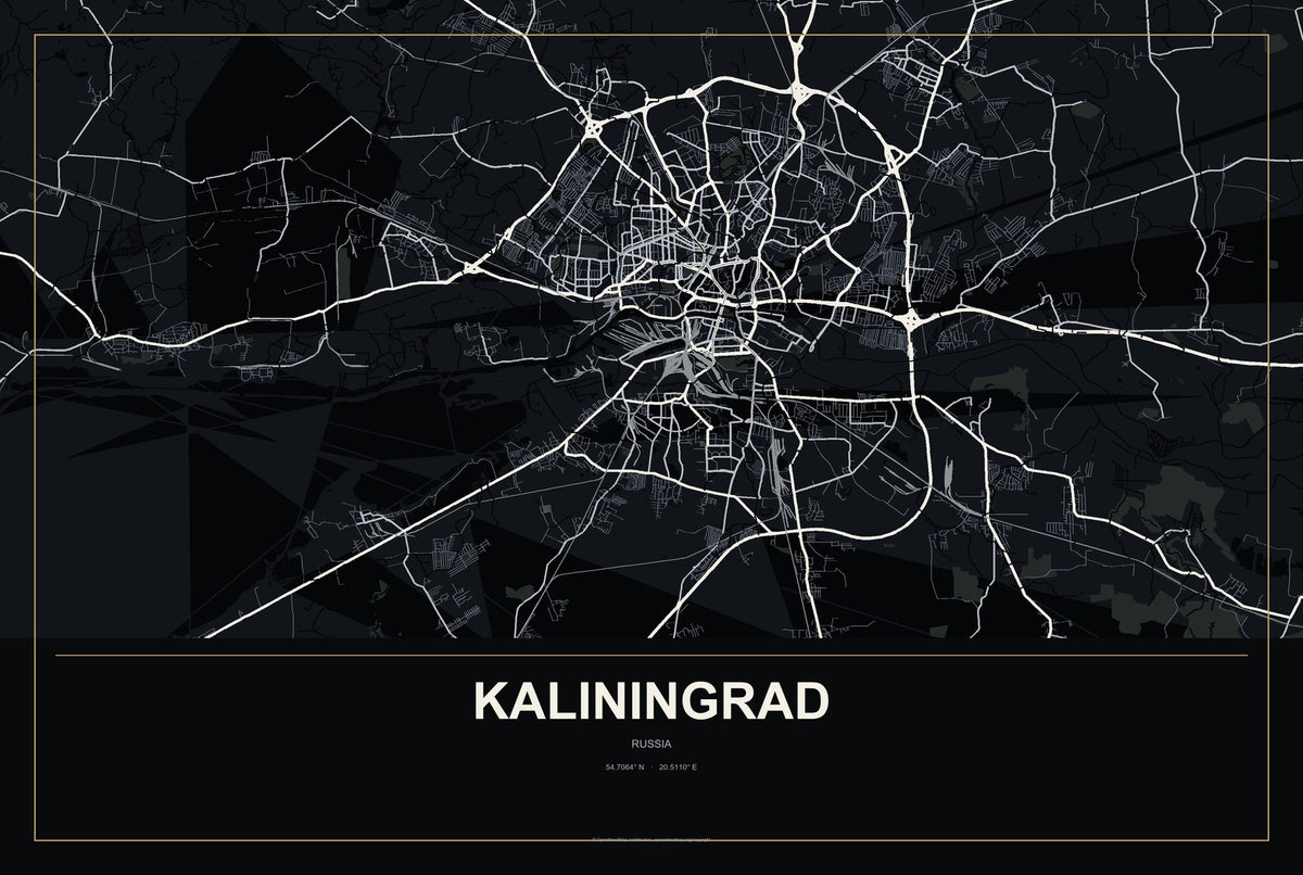 Kaliningrad, Russia City Map Aluminum Sign in Metropolitan Noir style
