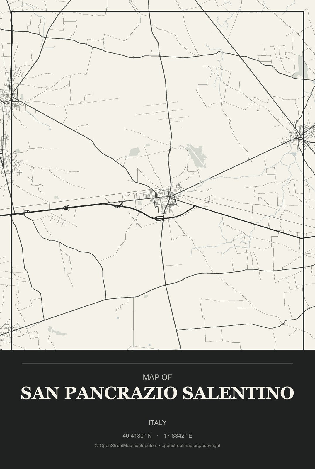 San Pancrazio Salentino, Italy City Map Aluminum Sign in Museum Plaque style