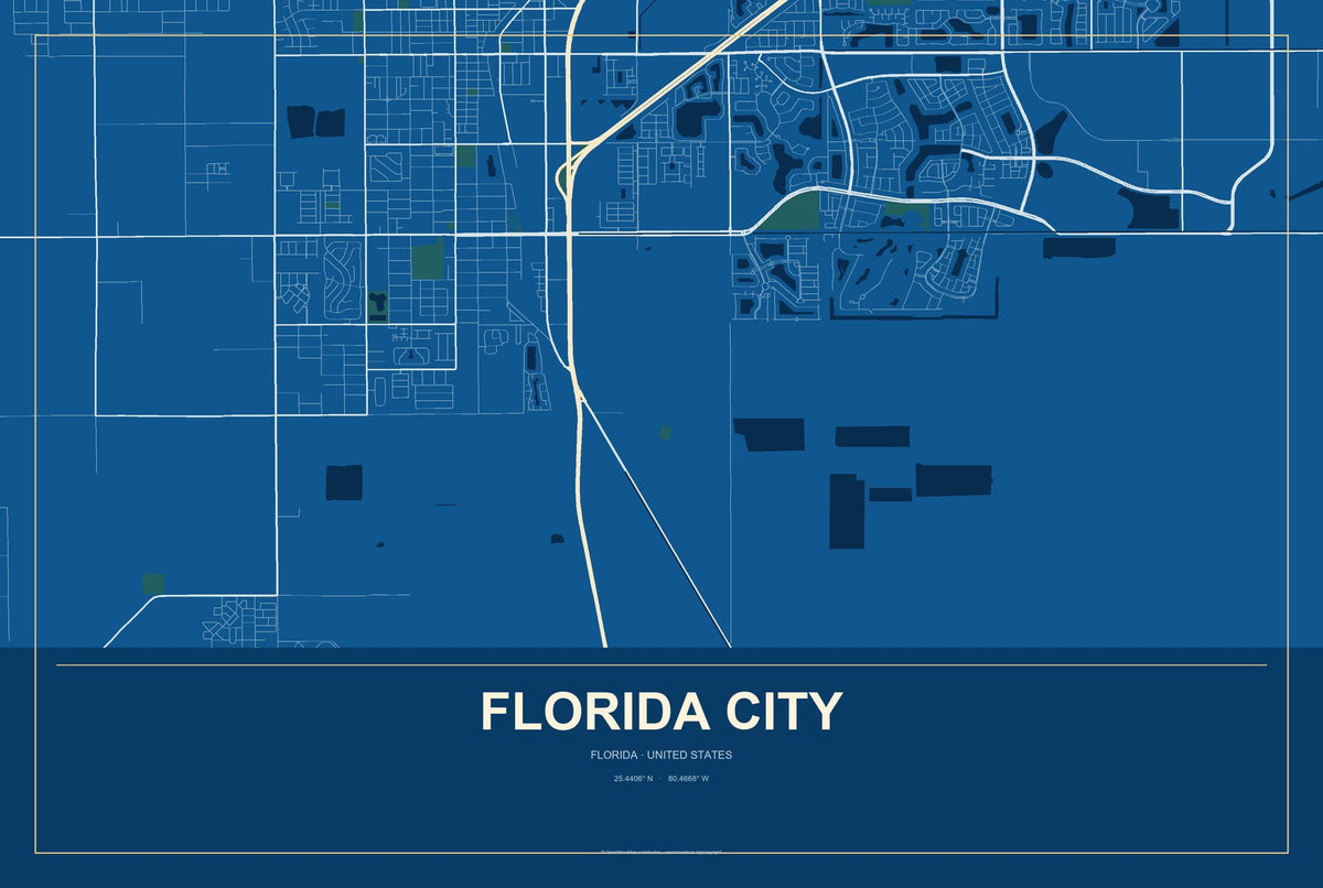 Florida City, Florida City Map Aluminum Sign in Harbor Cobalt style