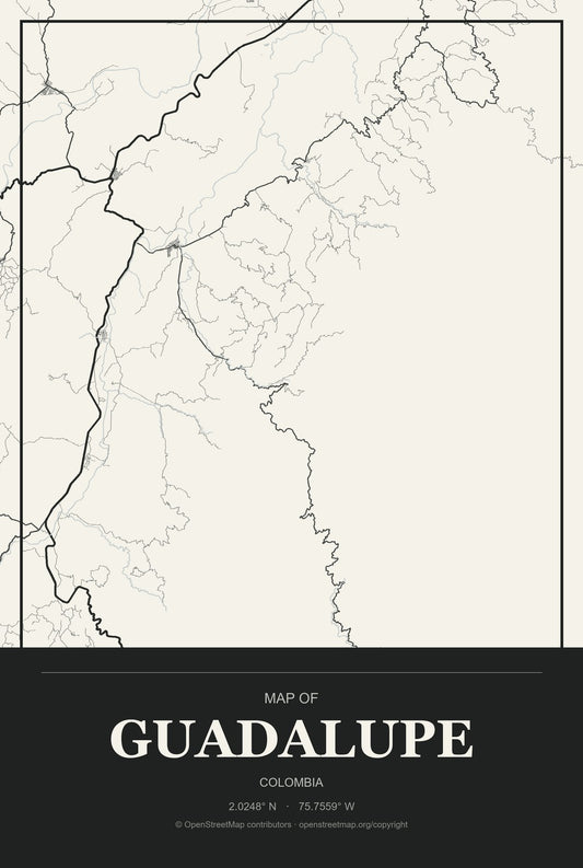 Guadalupe, Colombia City Map Aluminum Sign in Museum Plaque style