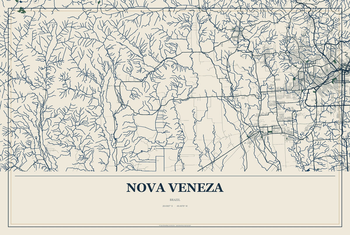 Nova Veneza, Brazil City Map Aluminum Sign in Coastal Cutout style