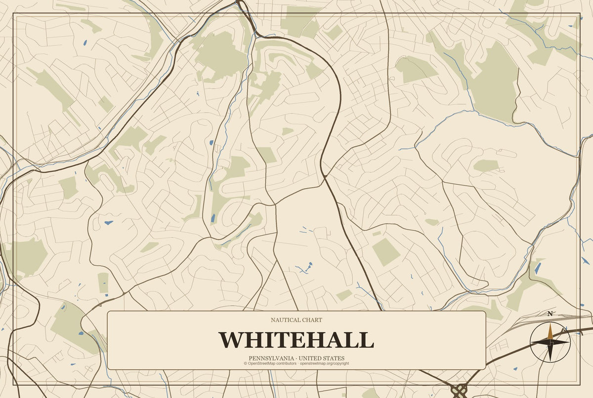 Whitehall, Pennsylvania City Map Aluminum Sign in Heritage Nautical style