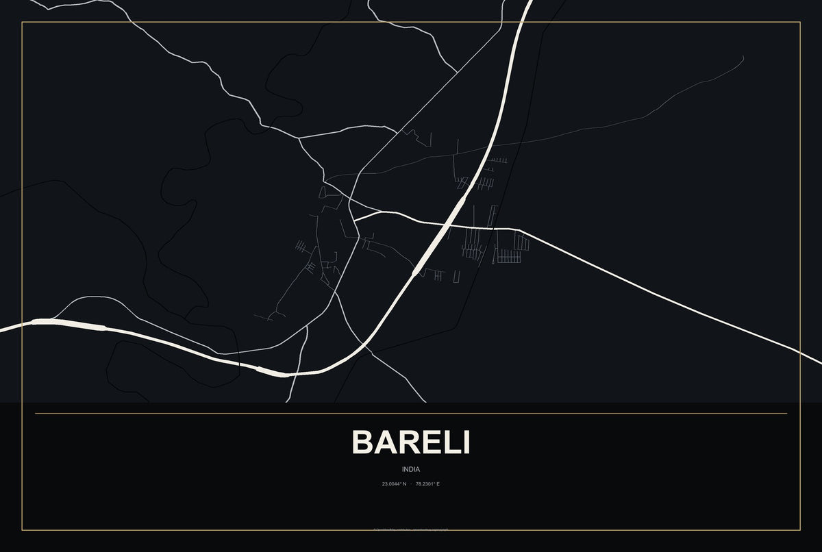 Bareli, India City Map Aluminum Sign in Metropolitan Noir style