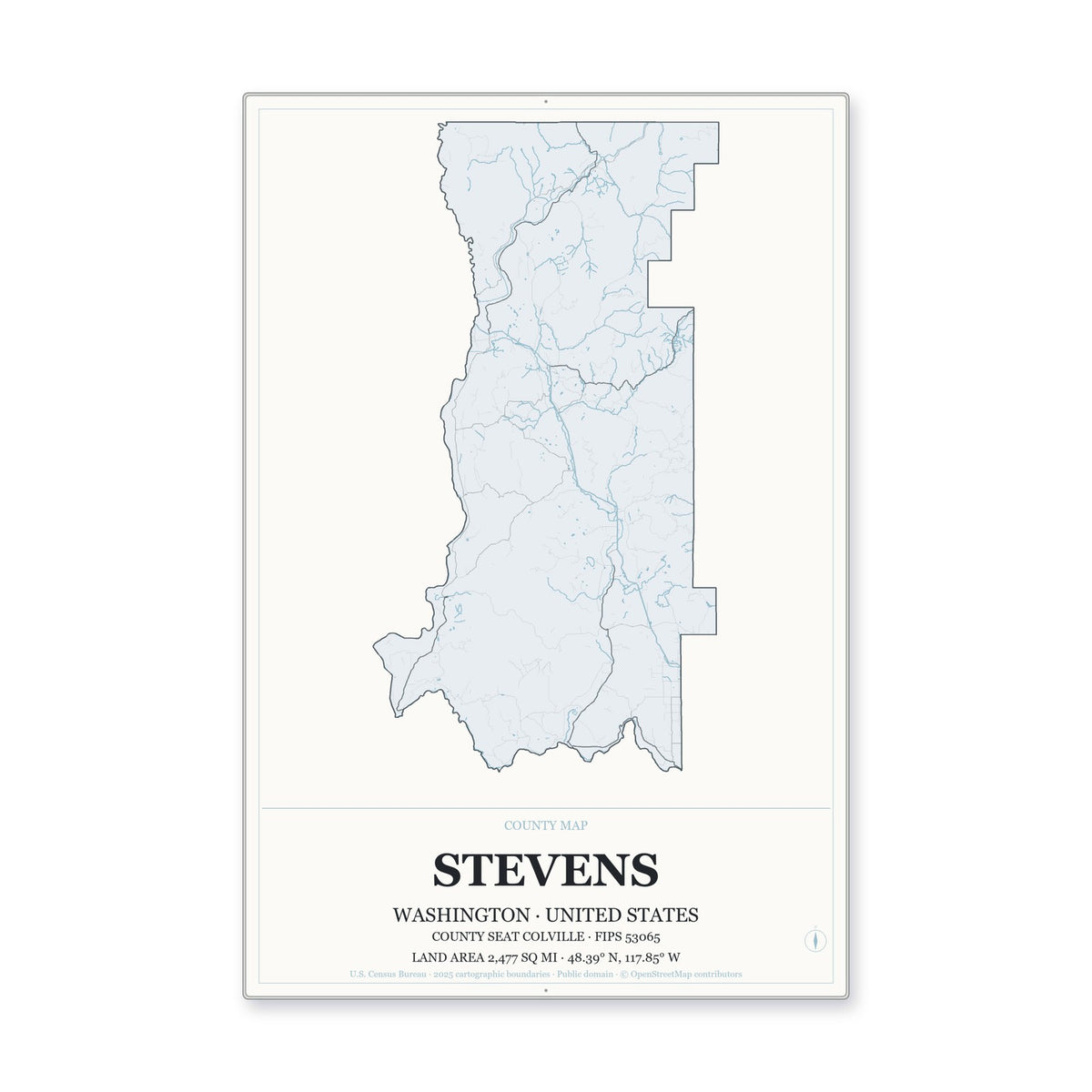 Stevens County, Washington Map Aluminum Sign in Gallery Air style