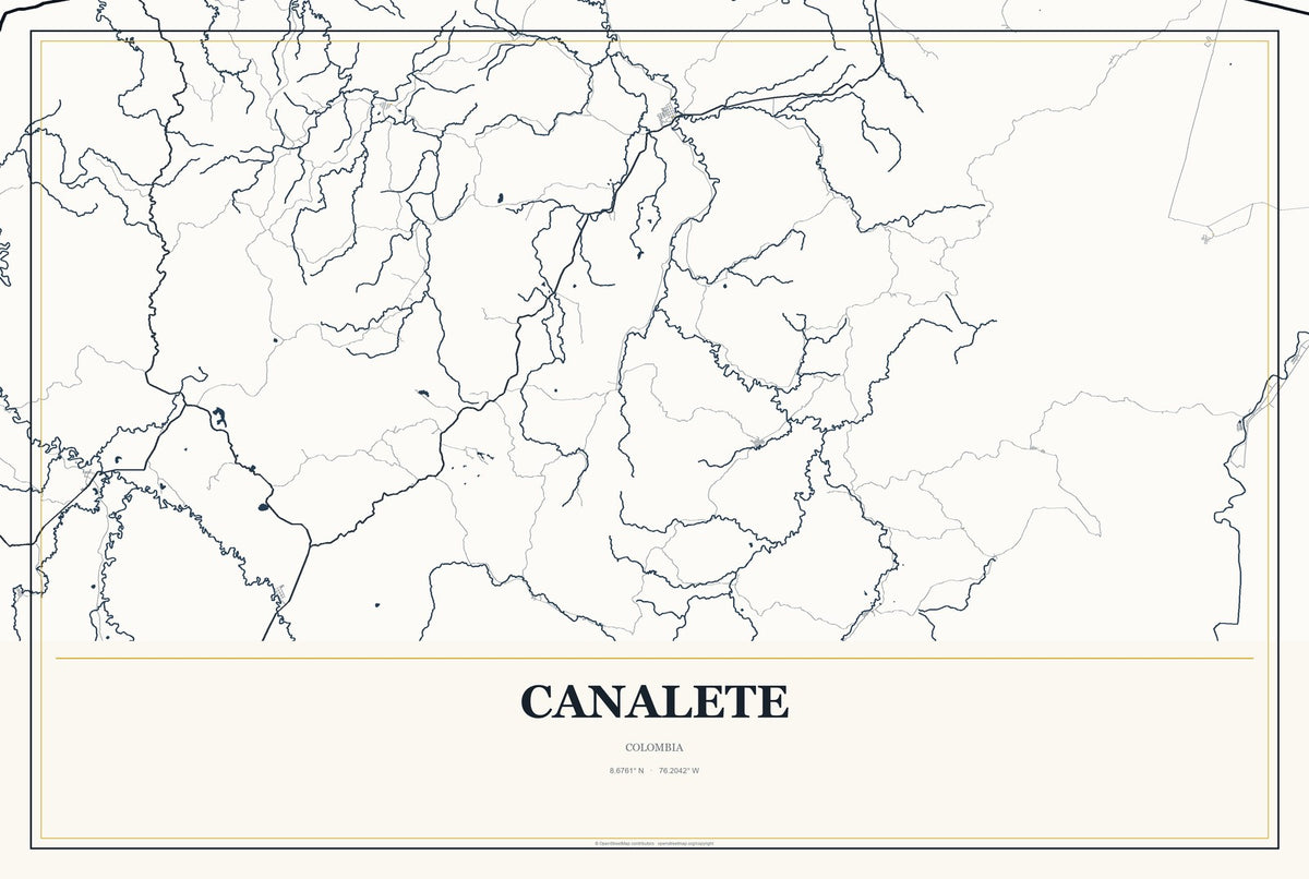 Canalete, Colombia City Map Aluminum Sign in Citrine Modern style