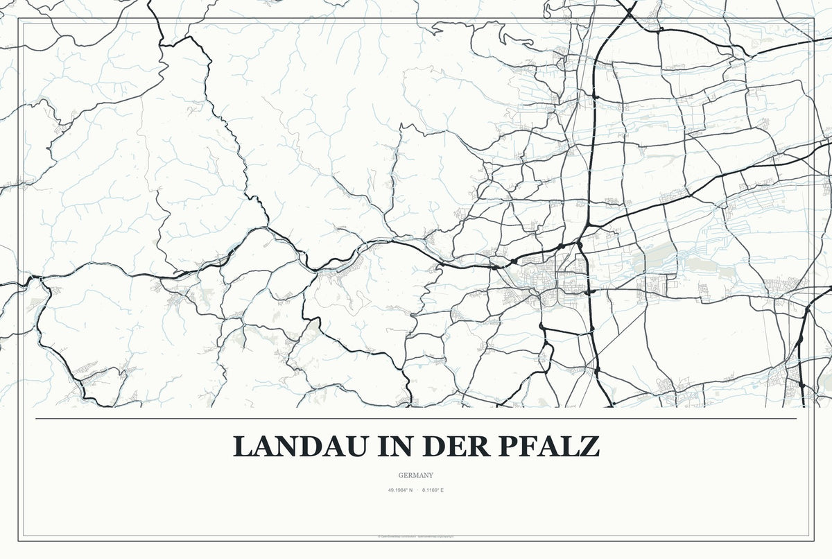 Landau in der Pfalz, Germany City Map Aluminum Sign in Gallery Air style